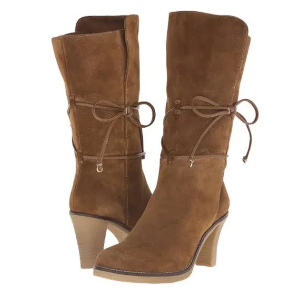 Johnston & Murphy “Jeanie Wrap” Chestnut Brown Suede 3” Heels 7.5 Comfort Boots